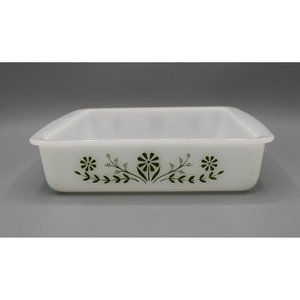 Vintage Glasbake J2428 8 Inch Square Casserole Dish Green Daisy Jeanette